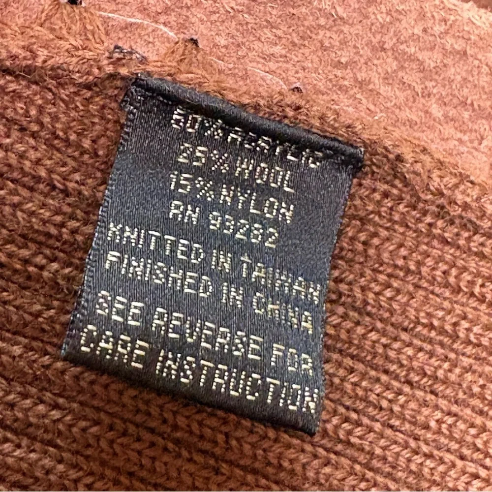 Vintage Wool Blend Suede Leather Patchwork Zip Cardigan Jacket Sweater Boho 70s - Picture 16 of 16